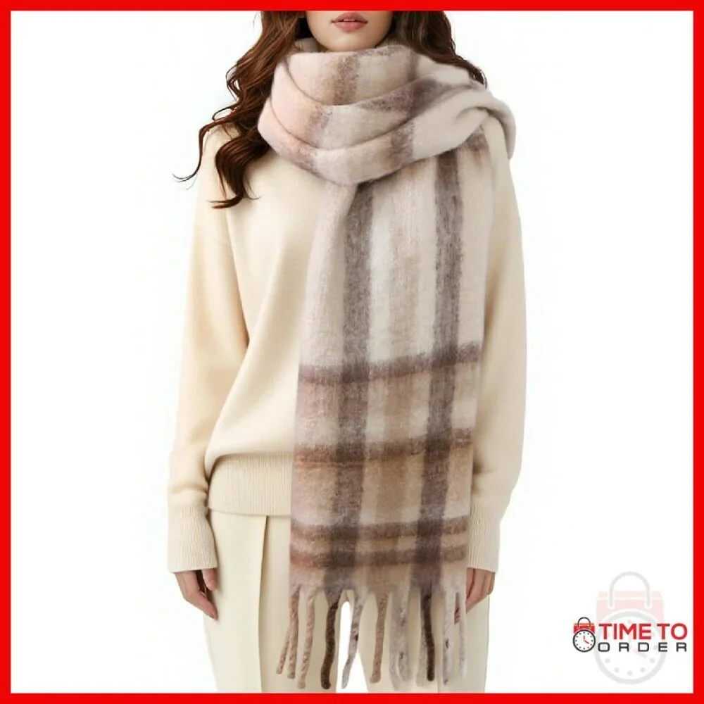 Oversized Chunky Mohair Scarf Shawl Wrap 90x16 Inches Cashmere Feel